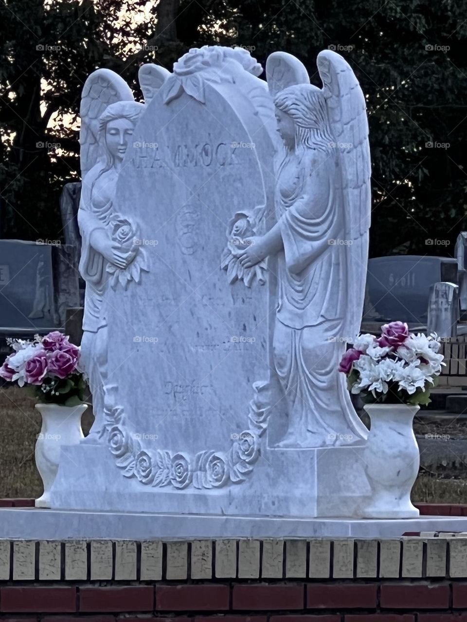 A beautiful statue that sits in our family resting place 