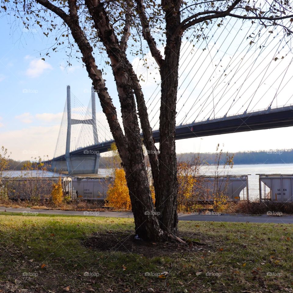 Beautiful airy scape! The Mississippi River bridge in downtown cape