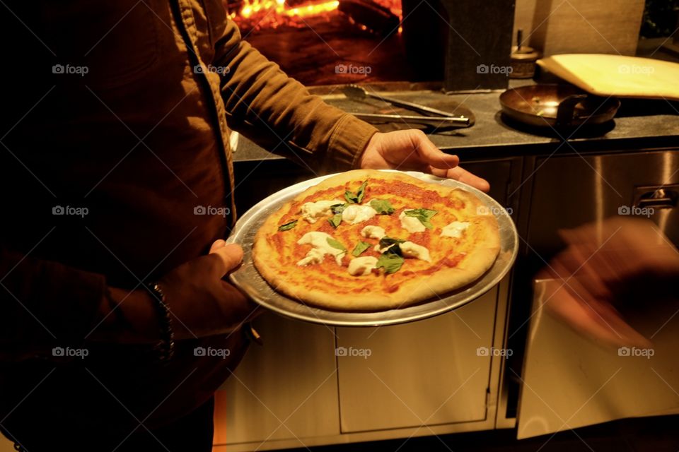 Fresh Margarita Pizza Being Prepared In An Outdoor Pizza Oven East Hamptons New York 