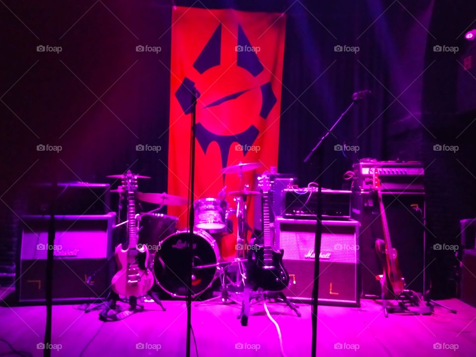 rock band instruments on stage