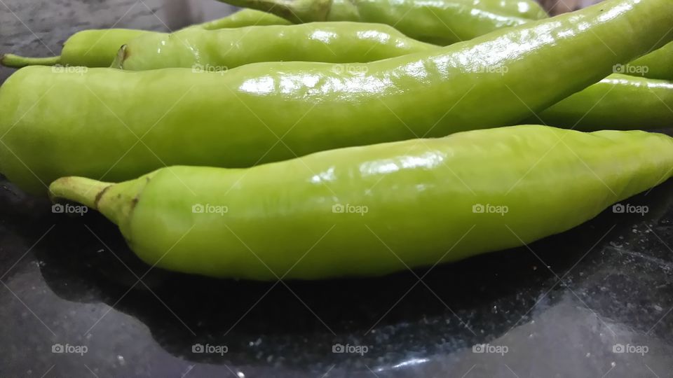 Green chillies close up