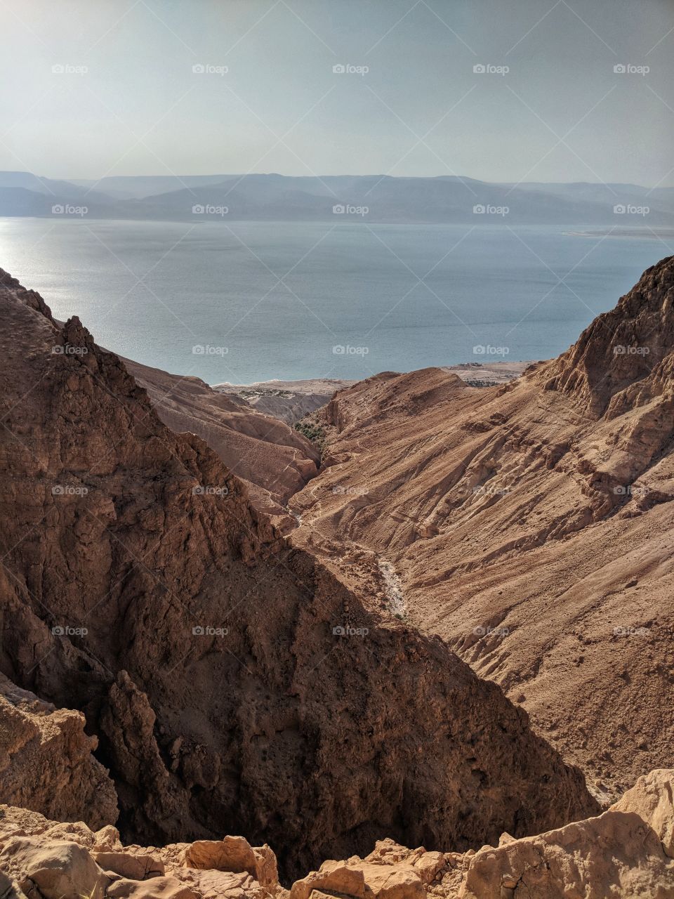 View of Ein Gedi Nature Reserve and the Dead Sea from the cliff