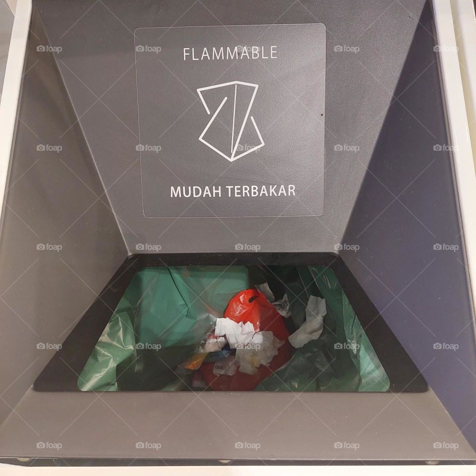 trash cans that have separated flammable items, bottles, plastics