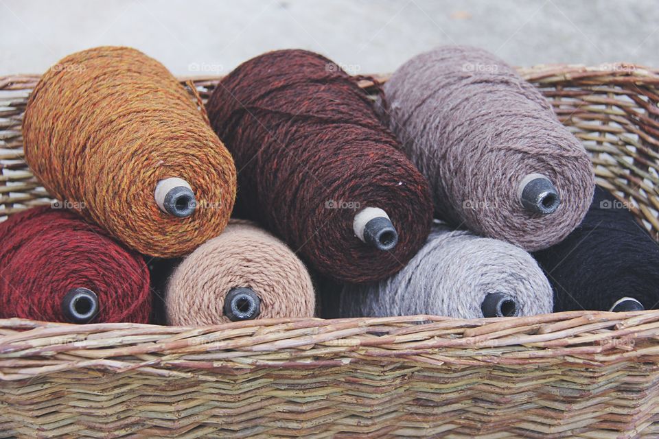 Close-up of spool in basket