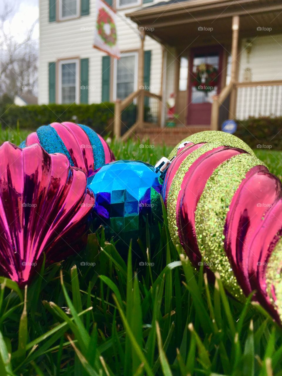 Christmas ornaments in the grass