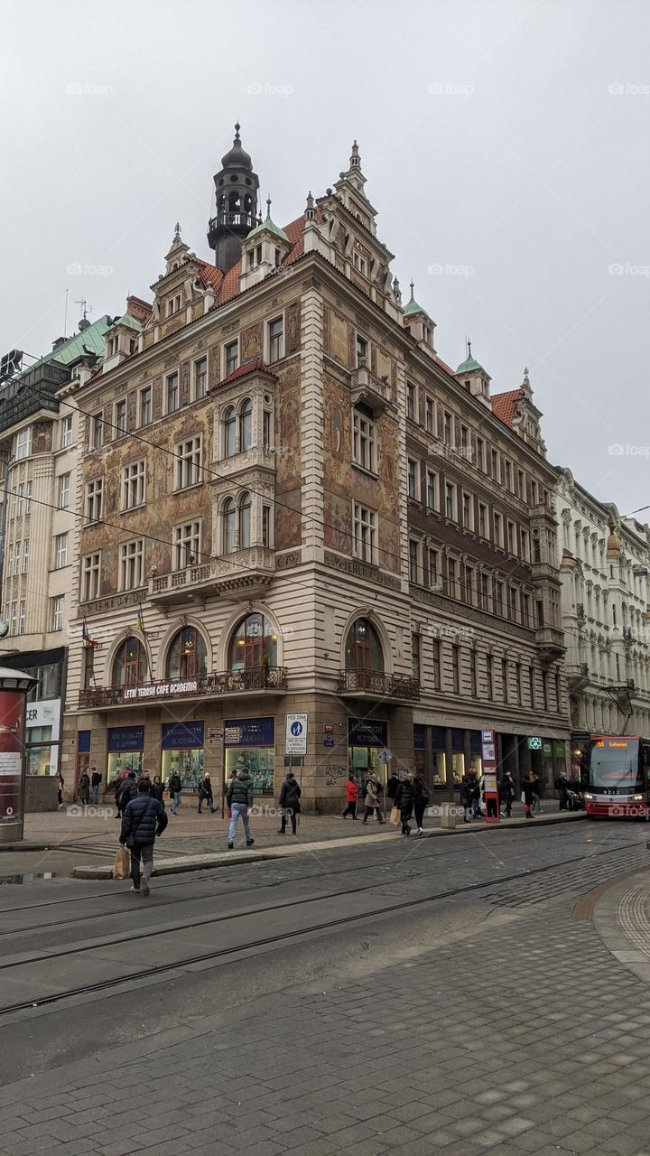The house at the intersection of Vodichkova Street and Wenceslas Square.