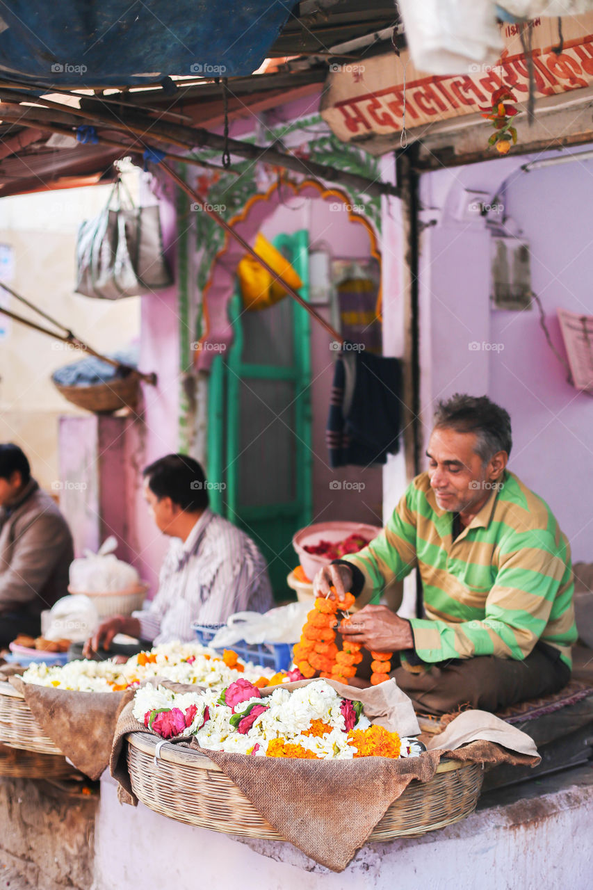 Making flower garlands