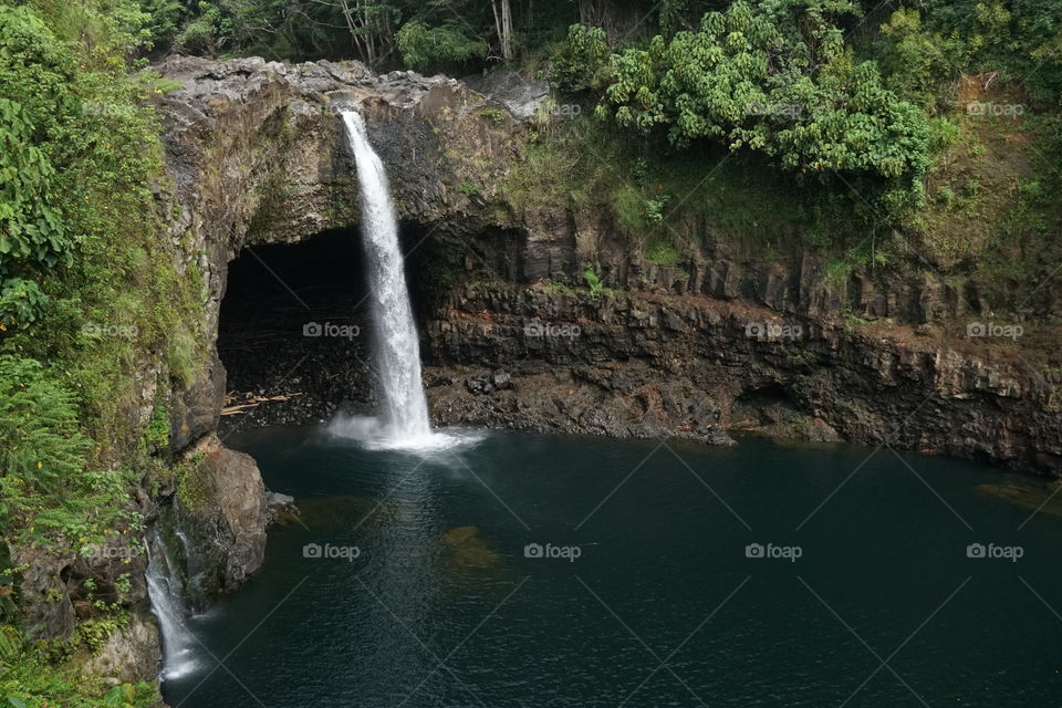 Serene waterfall in beautiful Hawaii