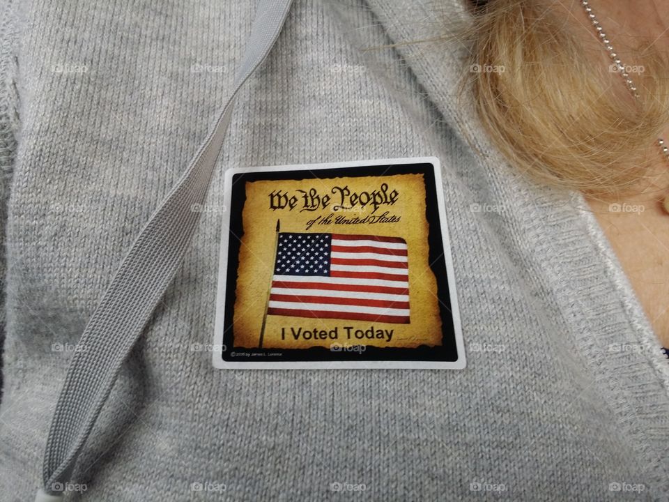 We the People I Voted woman American flag sticker early voting