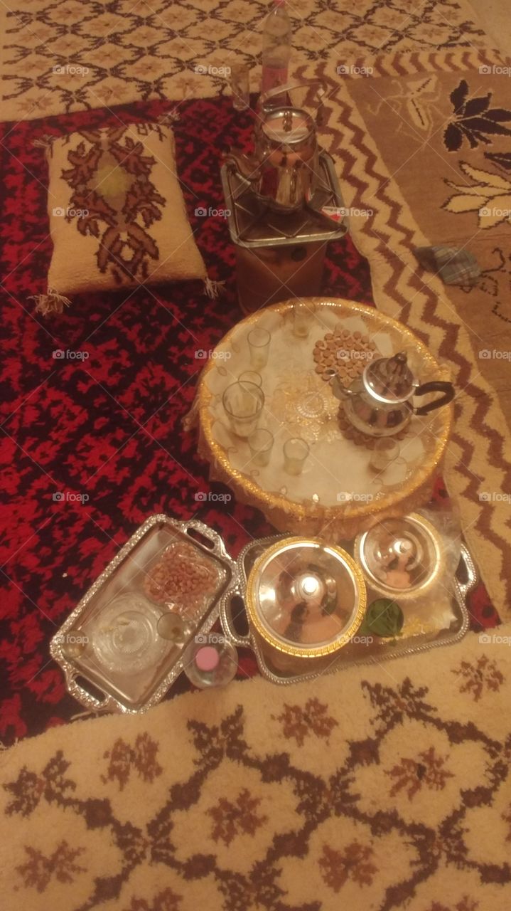 Carpet and tea utensils