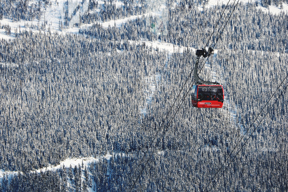 Riding the gondola to the peak of Whistler 