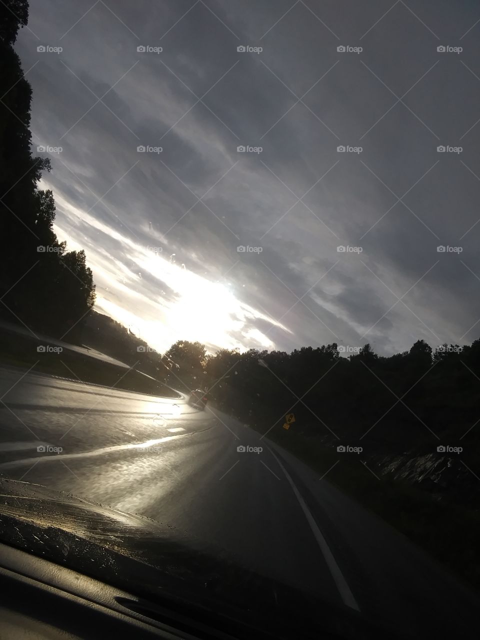 Sun, Dawn, Sunset, Road, Fog