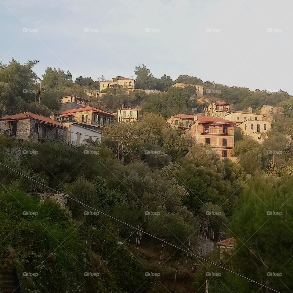 A view of a Greek village in fall