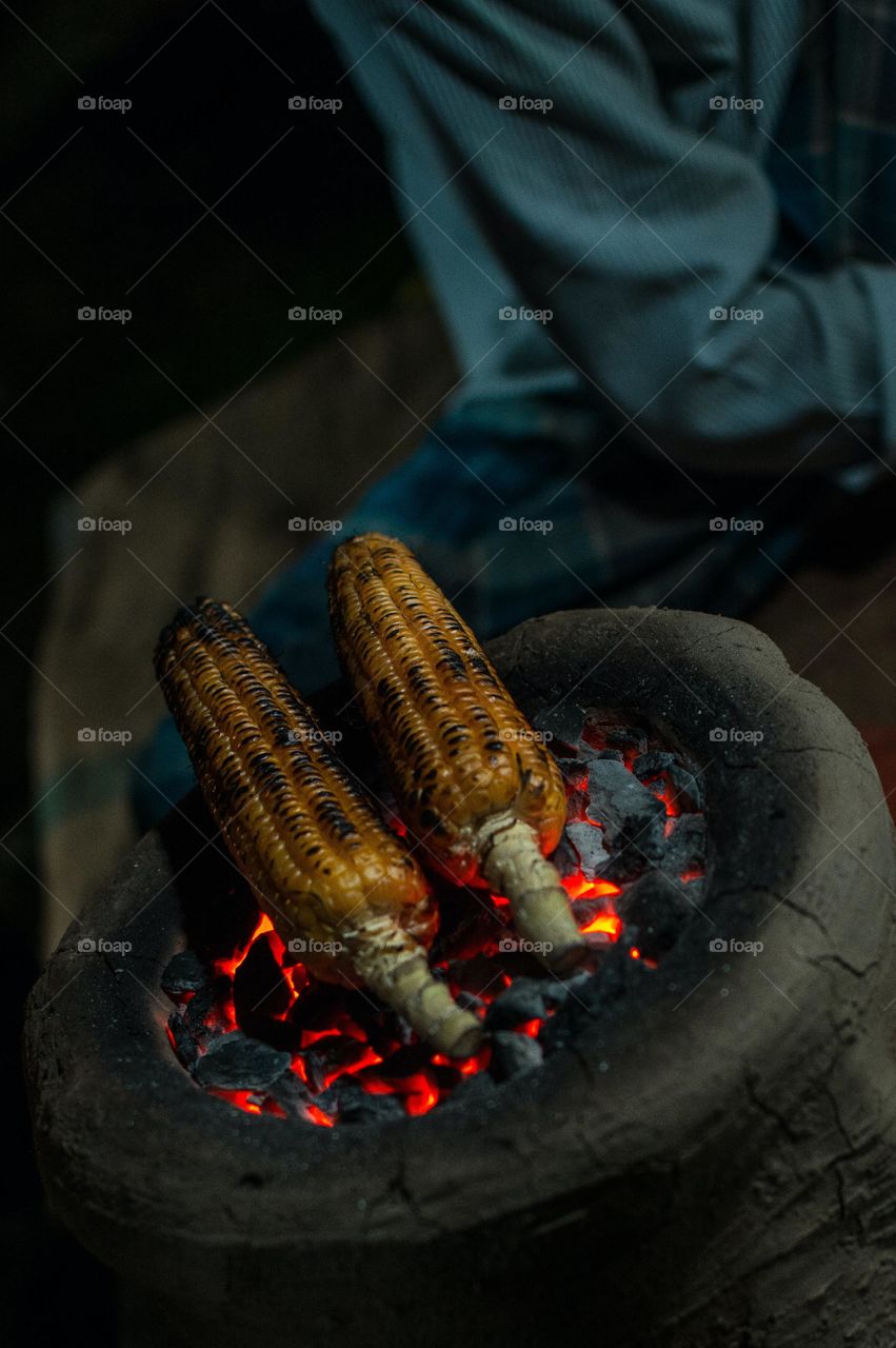 Sweet corn on charcoal