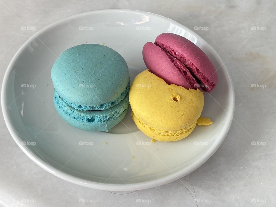 Three colourful macaroons 