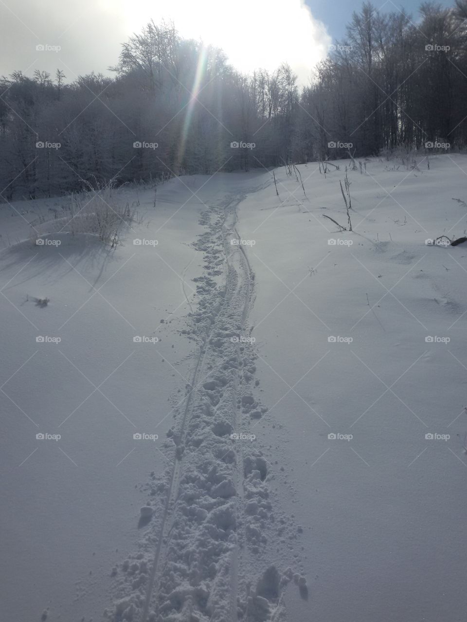 boot trails on snow  mountain