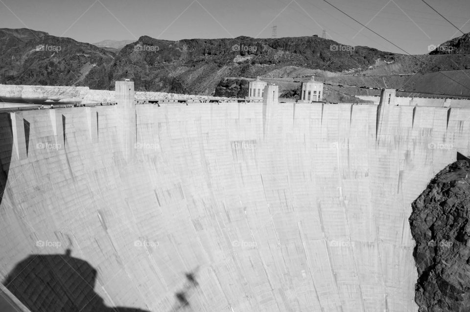 Hoover Dam in black & white. Photo taken at Hoover Dam.  Black and white.