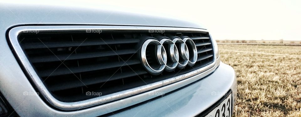 Front grill of an audi a6, 1997 silver bucket.