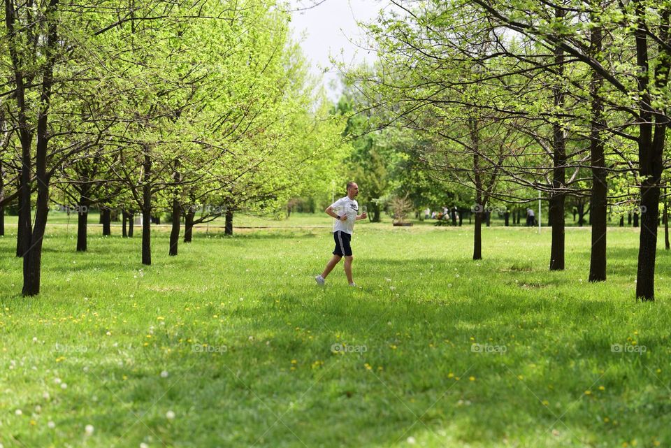 Man running in a park