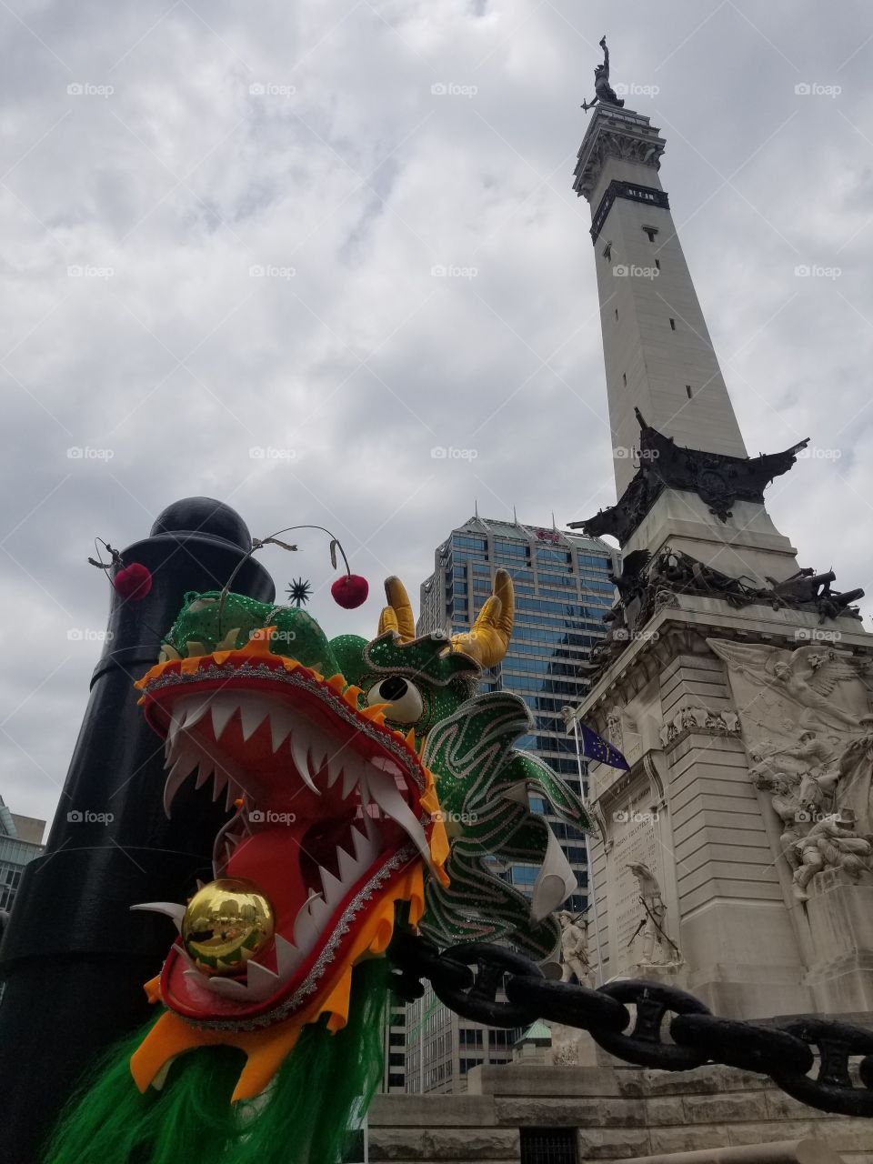 Attack of the Chinese Dragon on Indiana monument circle.