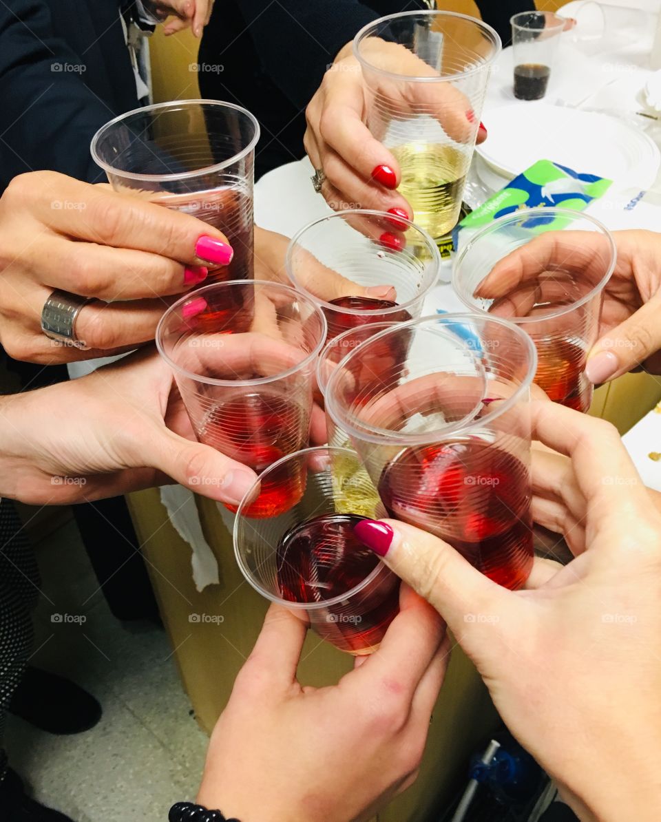 Girls having fun, celebration, cheers, christmas time, drinks 