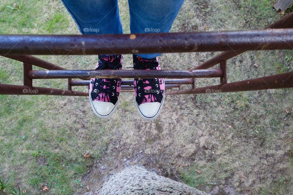 Climbing high to remove a Brocken twig.