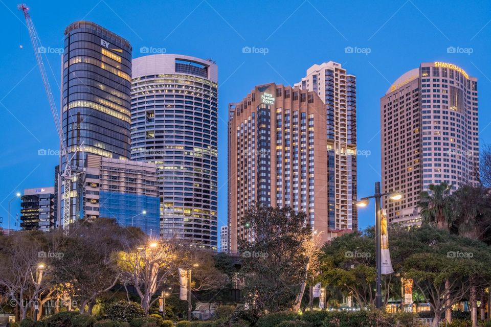 First light on downtown hotels, Sydney, Australia