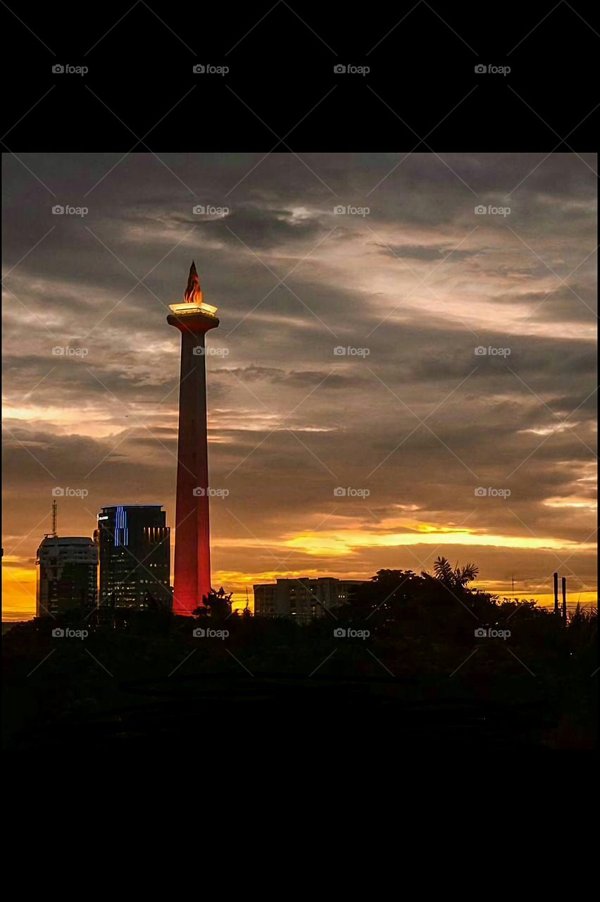 Sunset in landmark of jakarta city, Republic Indonesia