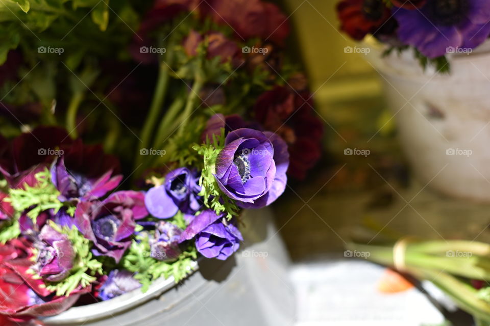 Flowers in bucket in a market