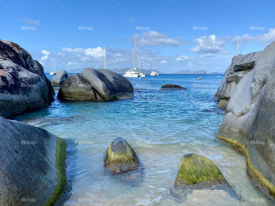 Large boulders on the beach at The Baths in Virgin Gorda