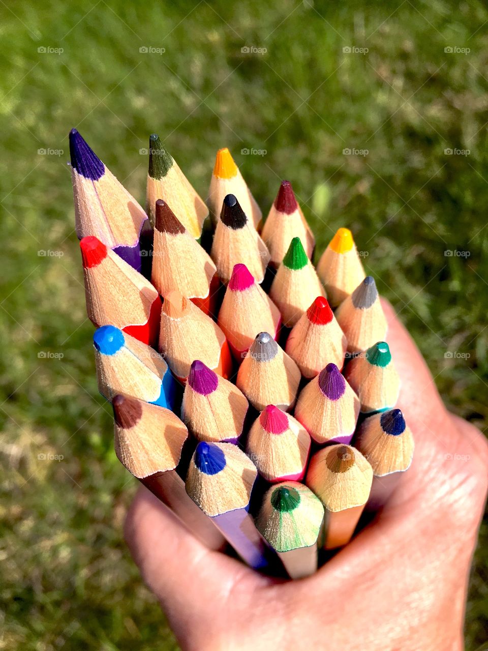 Color pencils in hand