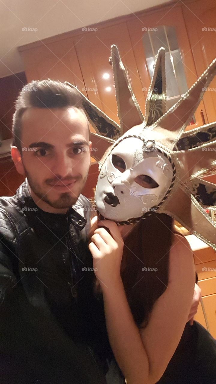 selfie with a masked stranger