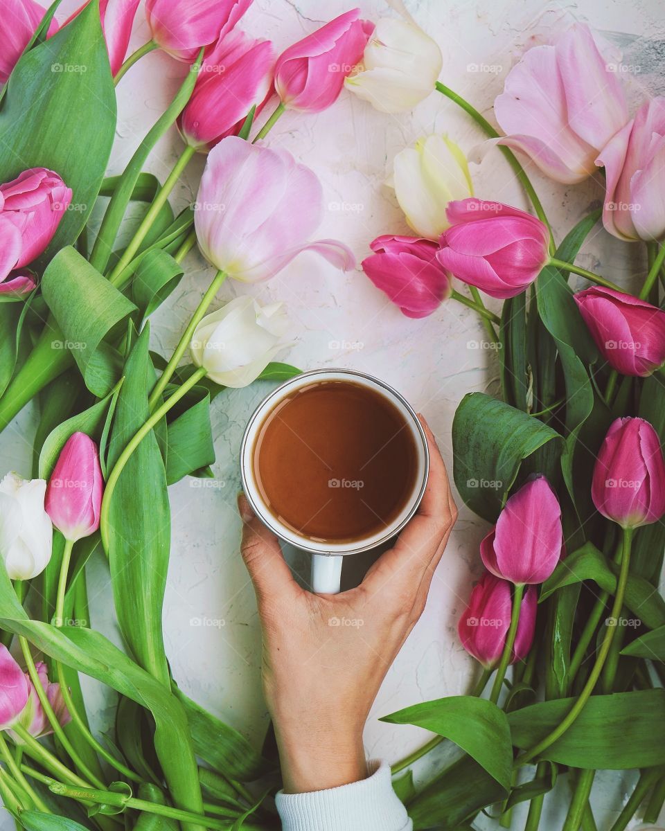 hand holding cup of tea