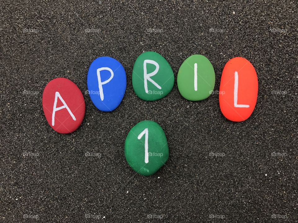 1 April, calendar date with colored stones