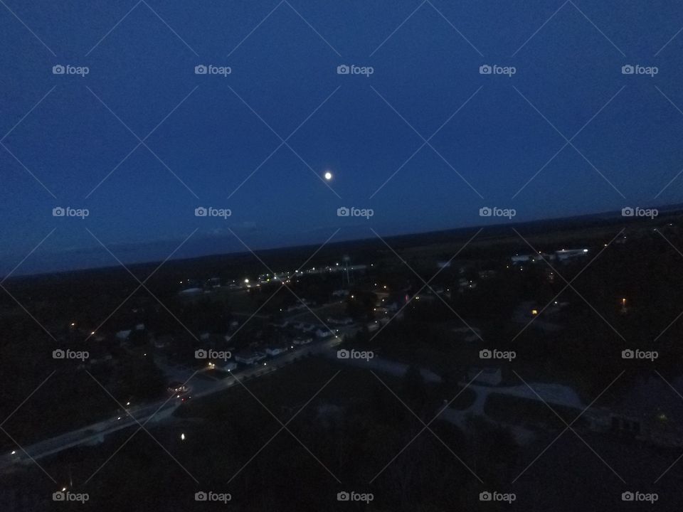 The moon shining above my little town in Northern Michigan.  Taken with my Breeze 4K drone.