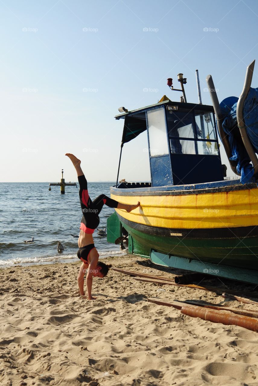 Yoga at the Baltic Sea coast in Poland 