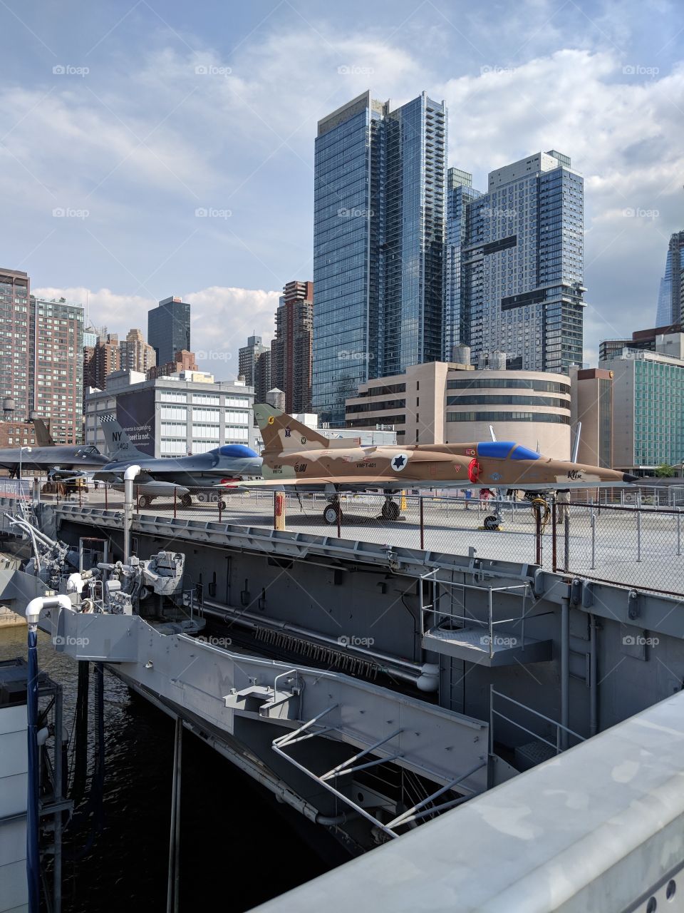 A picture of New York City from the Intrepid Sea, Air & Space Museum