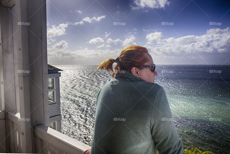 up to the horizon. taking a view from the balcony over the sea