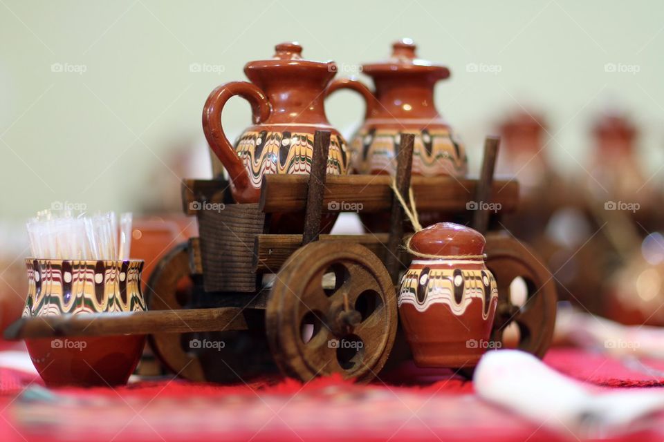 Cart with glasses on the table