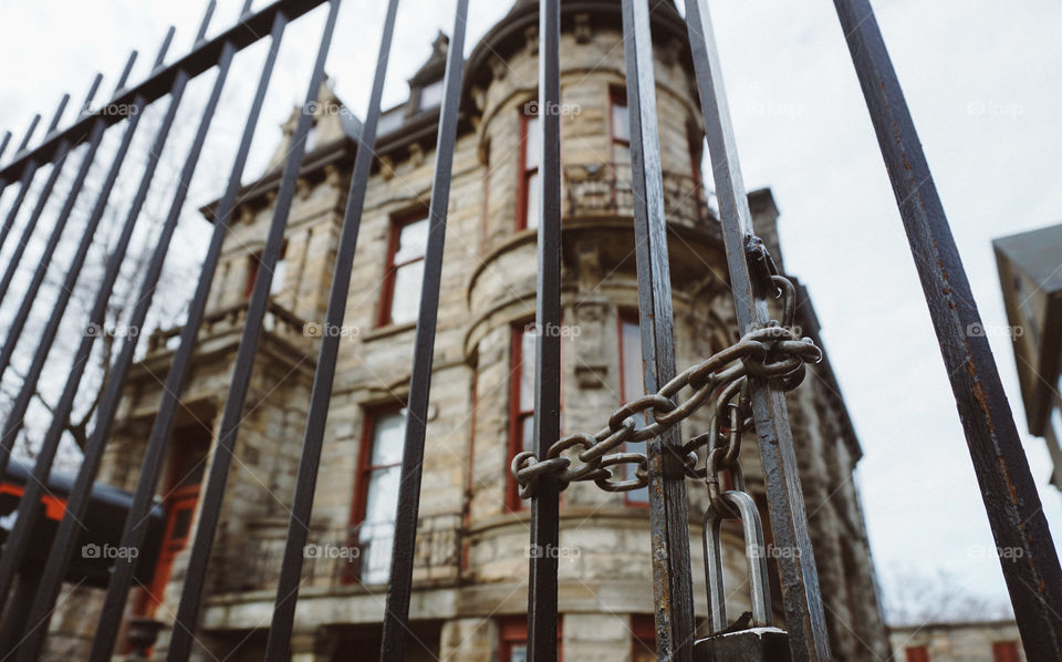 Franklin Castle behind wrought iron bars 