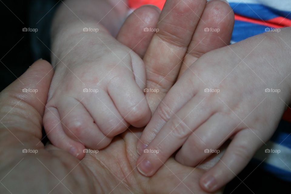 Closeup of mother and baby's hand