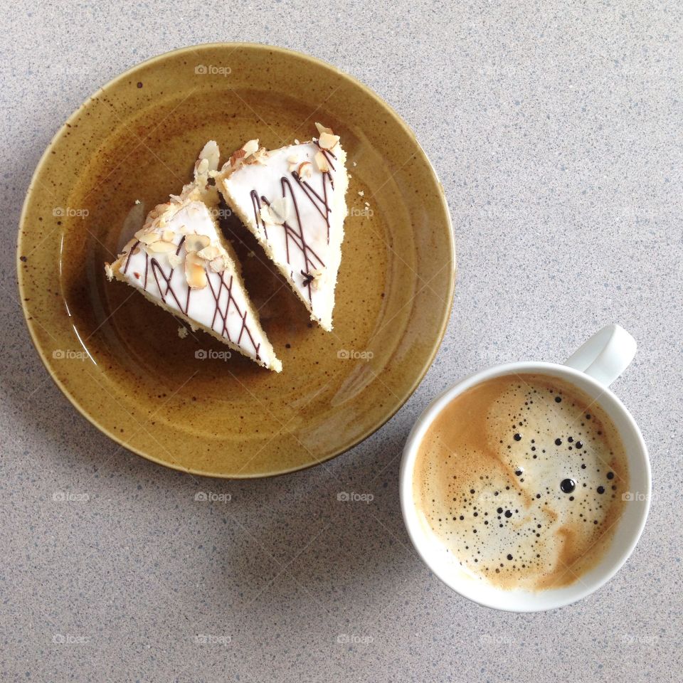cup of coffee and cake on the table