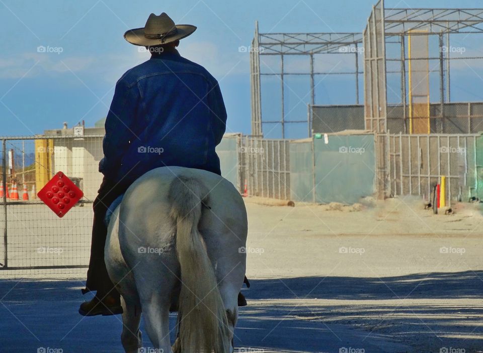 Mounted Cowboy In Modern California
