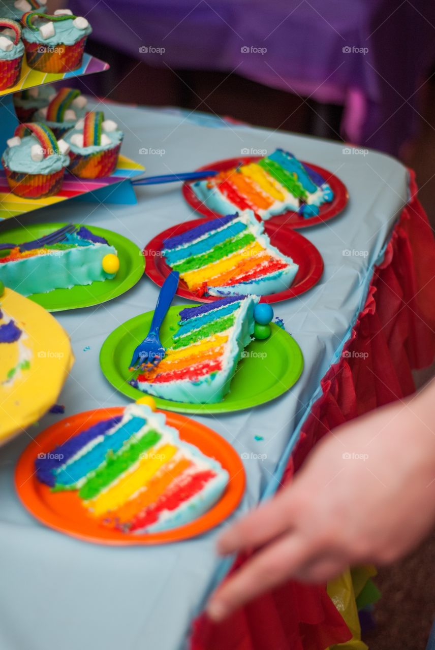 This cake shows its colors after being cut and plated.