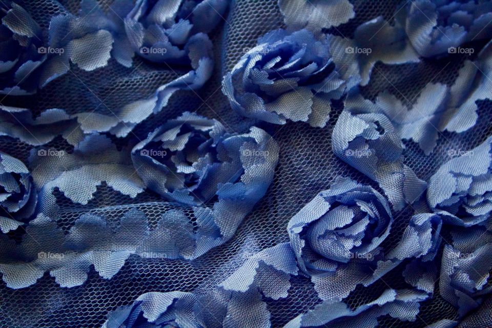 Creative Textures - blue fabric rose embellishment in netting 