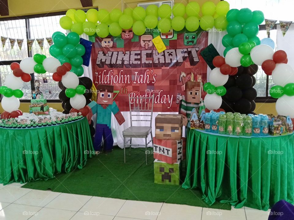 A sample of birthday theme from Minecraft for kids, adults & fans of this popular game. 
From cake, souvenirs, balloons & etc.