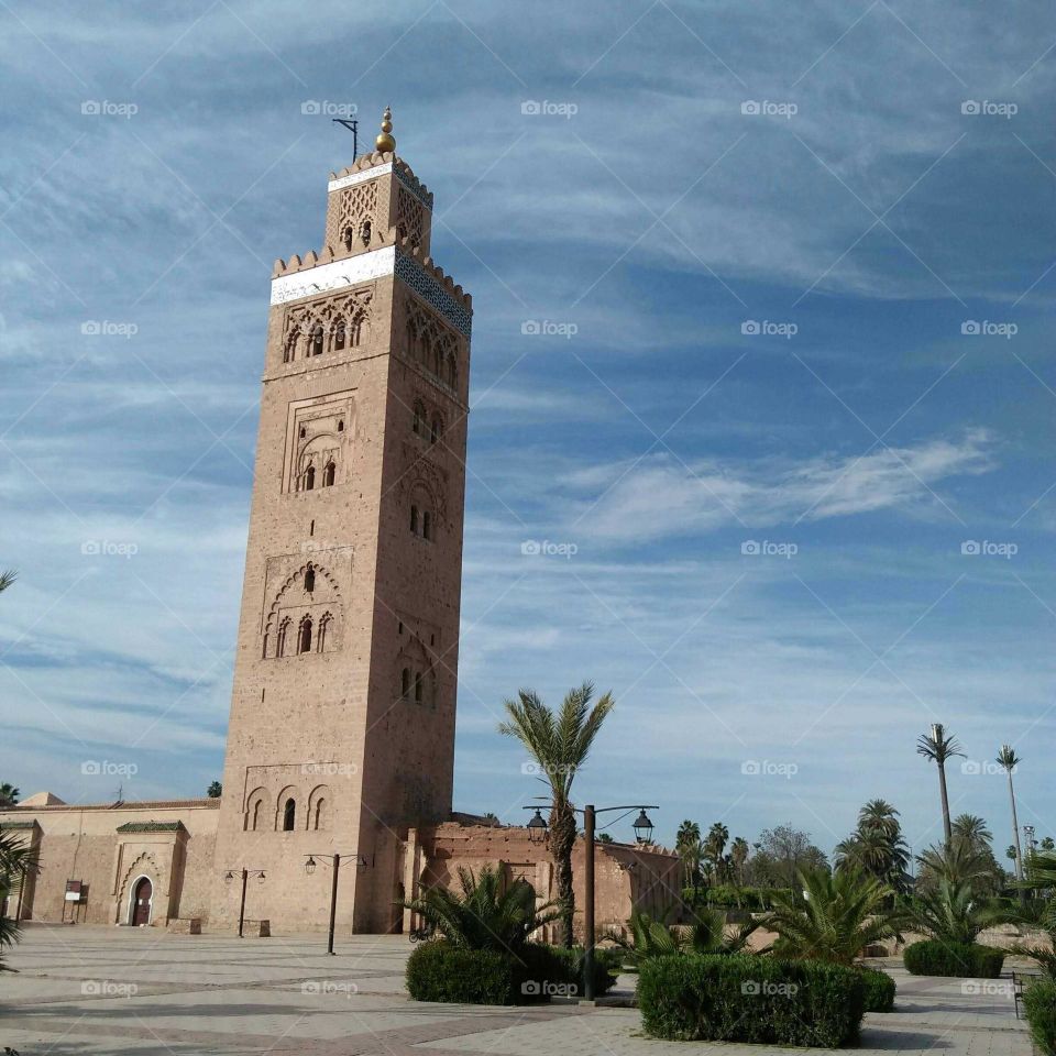 Beautiful Kotoubia tower mosque in marrakech city in Morocco.