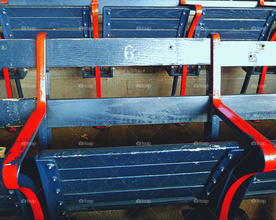 Fenway seats. Classic wooden seat from Fenway park