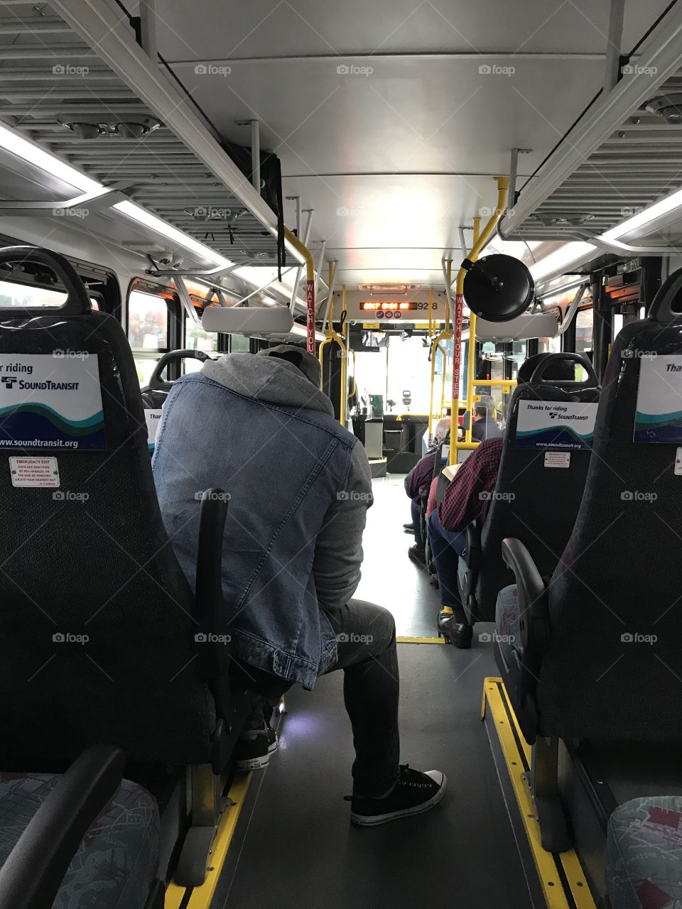 Riding a bus around downtown Seattle.