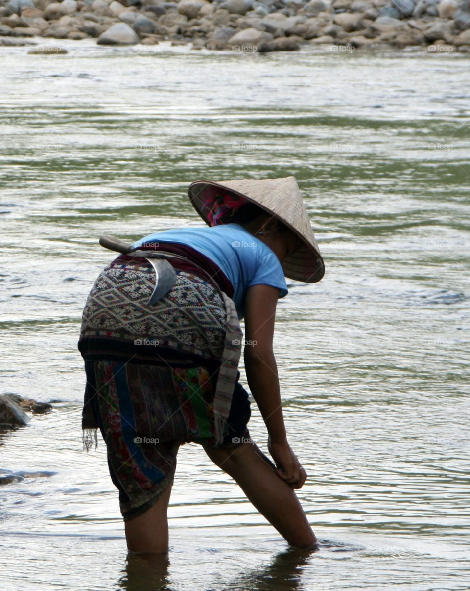 woman lake river colorful by mengzishiliu